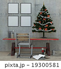 New year loft interior, Christmas tree, 3D render 19300581