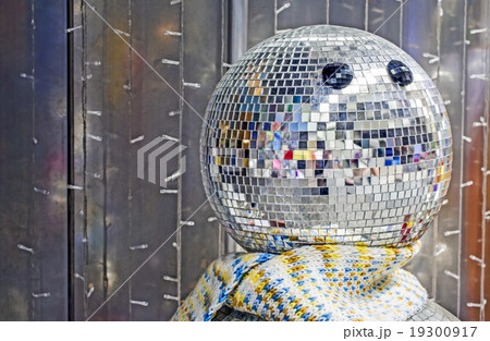 Happy snowman made from disco balls, Close up and Happy snowman made from disco balls, Close up and 19300917