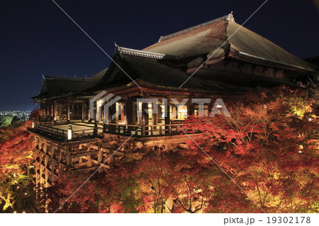 紅葉に彩られた清水寺ライトアップ（閉門15分前） 19302178
