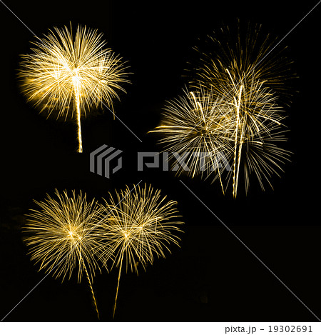 Set of colorful fireworks light on the black sky 19302691