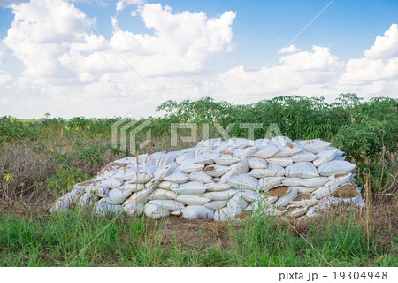 Bags of fertilizer placed in the land 19304948