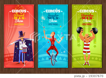 Travelling circus show flat banners set 19307670