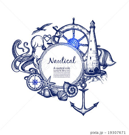 Nautical Marine Composition Icon Doodle のイラスト素材