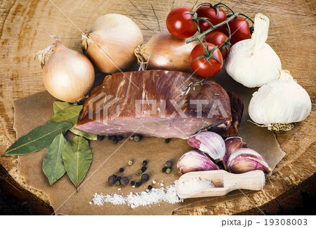 Smoked pork with herbs and spices. 19308003