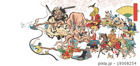 河鍋暁斎 狂斎百狂 どふけ百万遍のイメージイラストのイラスト素材