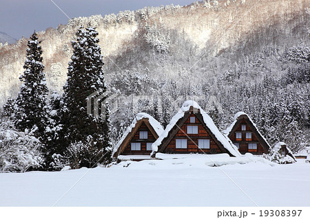 豪雪の白川郷合掌造り 19308397