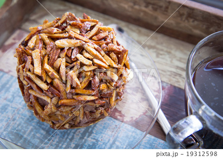 chocolate almond nut cake and americano coffee chocolate almond nut cake and americano coffee 19312598