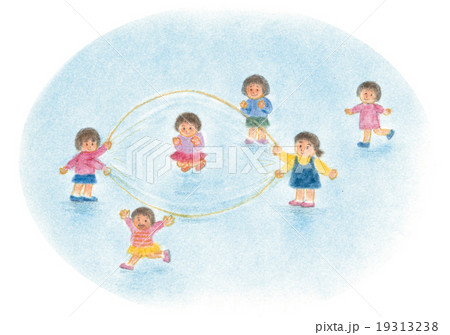 昭和の子供たち 大縄跳びのイラスト素材