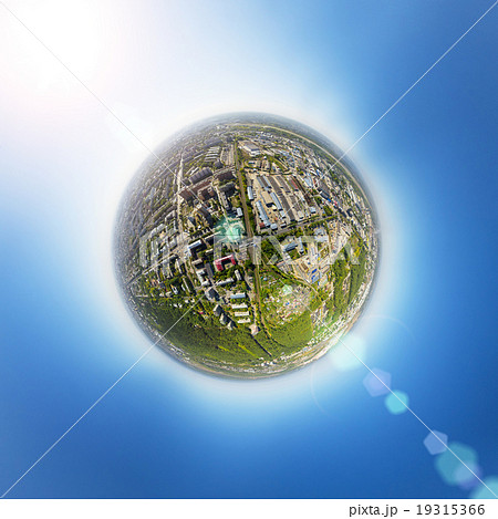 Aerial view of downtown. Crossroads, houses, buildings and parks. Little planet sphere. Aerial view of downtown. Crossroads, houses, buildings and parks. Little planet sphere. 19315366