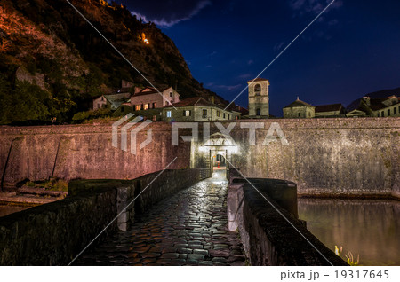 Gate to Kotor ancient fortress at night Gate to Kotor ancient fortress at night 19317645