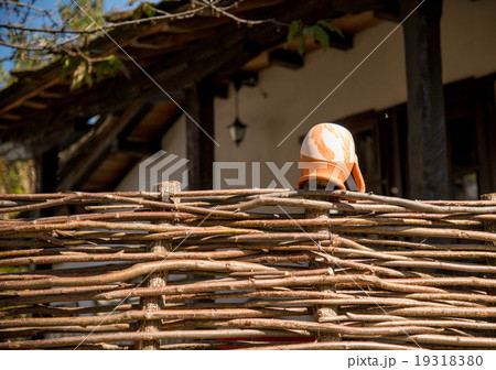 Pot on a wicker fence 19318380