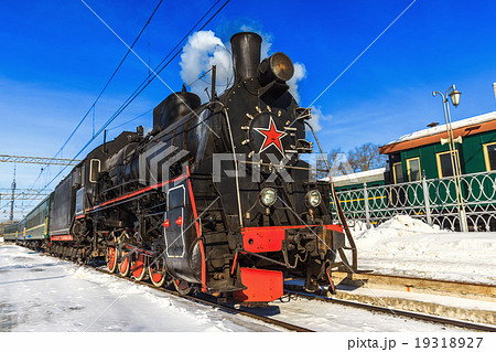 Steam Locomotive at Riga station in Moscow Steam Locomotive at Riga station in Moscow 19318927