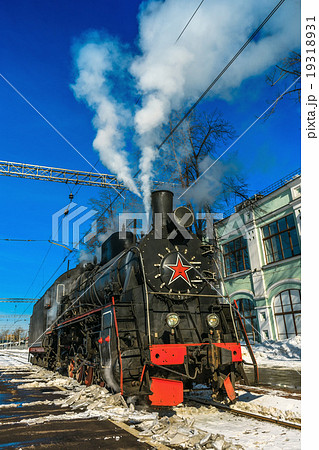 Steam Locomotive at Riga station in Moscow Steam Locomotive at Riga station in Moscow 19318931