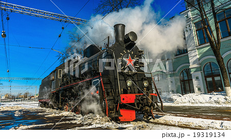 Steam Locomotive at Riga station in Moscow Steam Locomotive at Riga station in Moscow 19319134