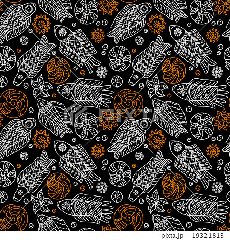 Fishes and Shells seamless pattern 19321813