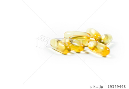 Capsules from fish oil on white background 19329448