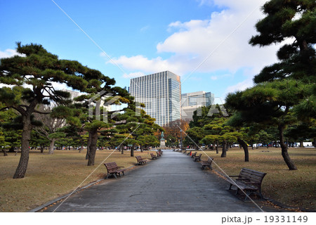 皇居楠正成像近くから眺める丸の内高層ビル 19331149