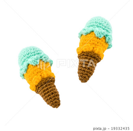 two different flavor ice creams with cone on white 19332435