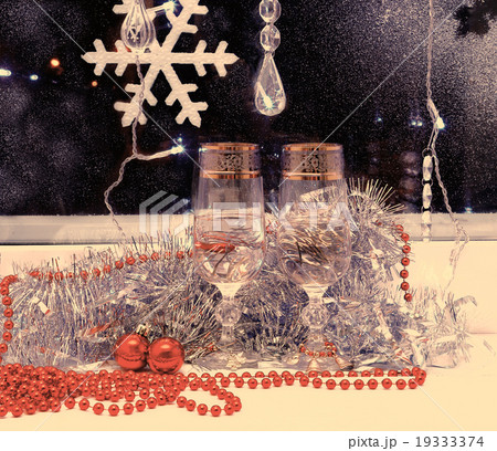New Year, Christmas still life with champagne, ret New Year, Christmas still life with champagne, ret 19333374