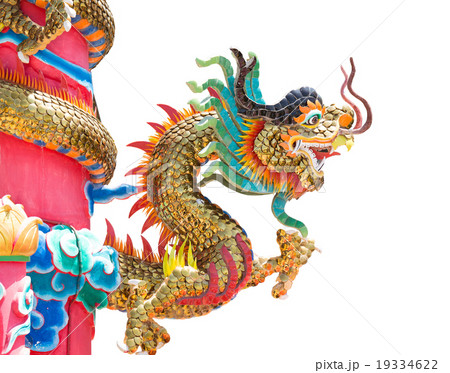 Golden dragon statue on pole, Thailand 19334622