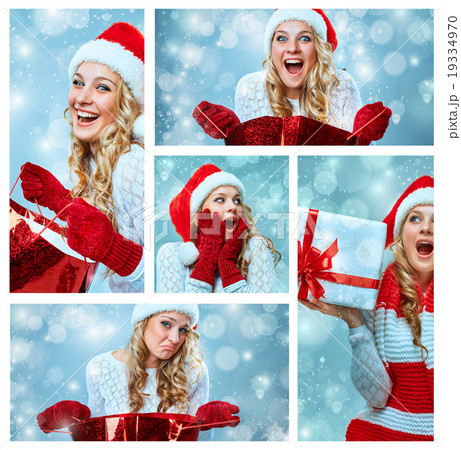 Collage of young woman in Santa Claus clothes Collage of young woman in Santa Claus clothes 19334970