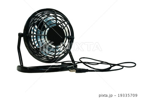 isolated  black plastic electric fan with usb plug 19335709