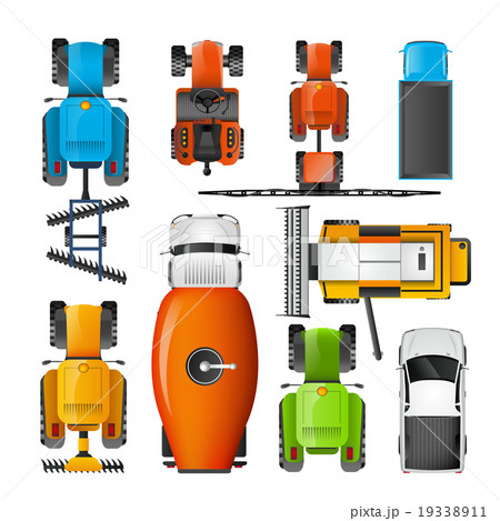 Agricultural Machinery Top View Pictograms Set 19338911
