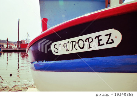 St. Tropez written in a boat, with a retro effect St. Tropez written in a boat, with a retro effect 19340868