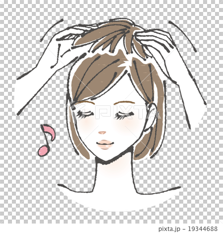 ウィッグ装着イラスト（若い女性） 19344688