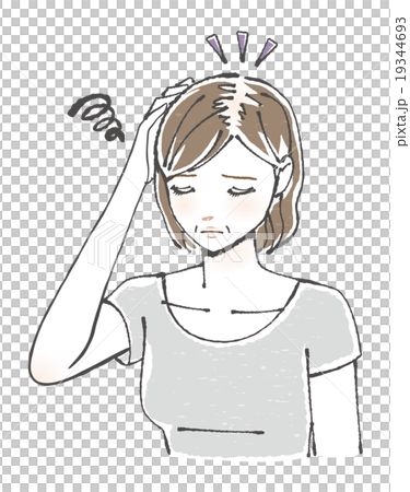 薄毛に悩むミドル女性イラスト 19344693