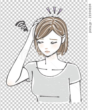 Illustration of a young girl suffering from gray hair 19344694