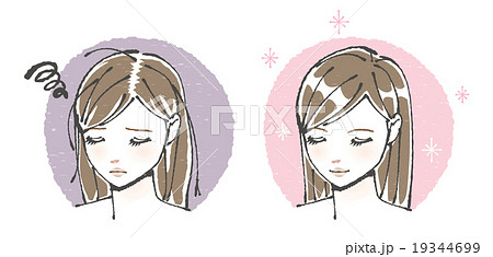 ダメージヘアのビフォーアフターイラストのイラスト素材