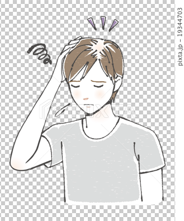 薄毛に悩む若い男性イラスト 19344703