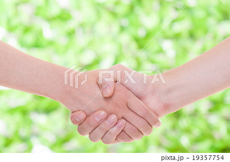 握手 緑色の背景の写真素材