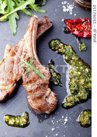 Grilled meat, mutton, lamb rack with fresh salad. Grilled meat, mutton, lamb rack with fresh salad. 19362150