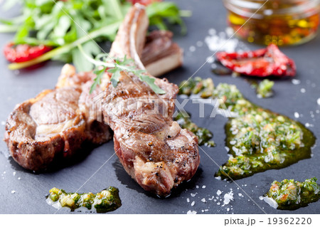 Grilled meat, mutton, lamb rack with fresh salad. Grilled meat, mutton, lamb rack with fresh salad. 19362220