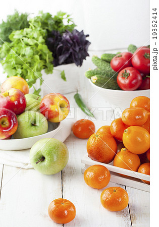 Fresh fruits, vegetables and herbs variety 19362414
