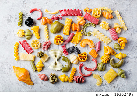Different colorful handmade pasta variety Different colorful handmade pasta variety 19362495