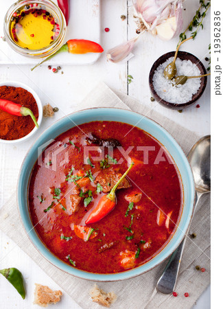 Goulash, beef, tomato, pepper, chili soup. 19362836