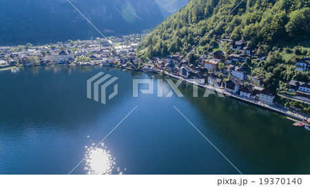 Aerial, Hallstatt village in Austrian alps, europe Aerial, Hallstatt village in Austrian alps, europe 19370140