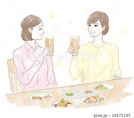食事する2人の女性のイラスト素材