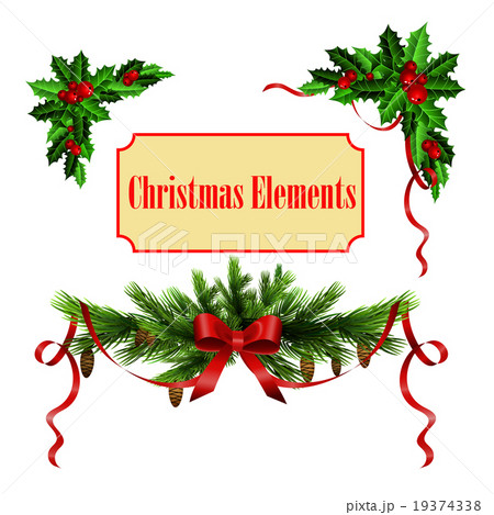 Decorative elements with Christmas evergreen set Decorative elements with Christmas evergreen set 19374338