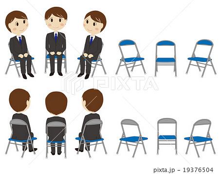 就職活動でパイプ椅子に座る男子のイラスト素材
