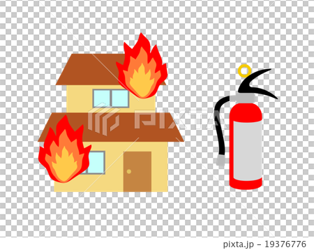 火事の家と消火器 19376776