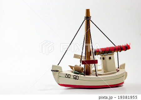 Old wooden toy boat white gird red 19381955