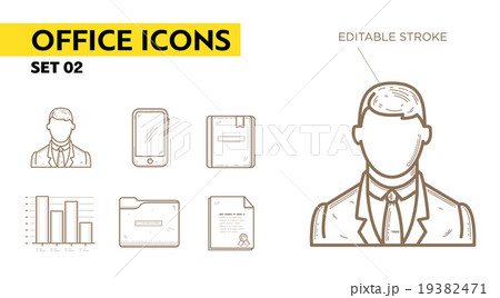 Line icons with flat elements of office appliances 19382471