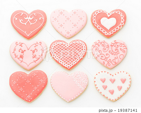 ハート型アイシングクッキー Heart Shaped Icing Cookiesの写真素材