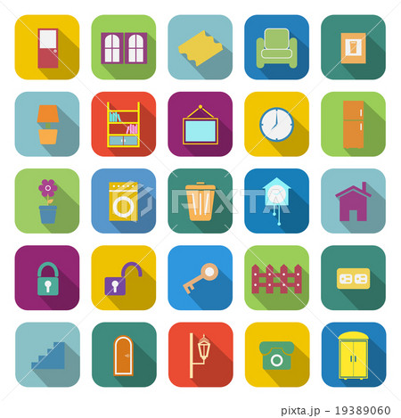 House related color icons with long shadow House related color icons with long shadow 19389060
