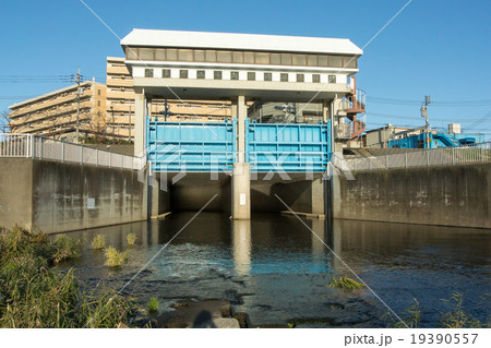 府中市四谷の北多摩二号水再生センター排水樋門 19390557