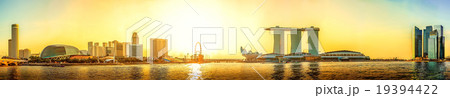 Panorama view of Singapore skyline at sunset 19394422